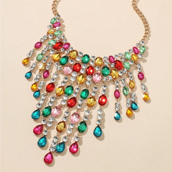 🆕 Water Drop Rhinestone Statement 
Necklace - Picture 3 of 5